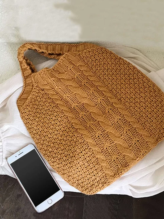 Minimalist Plain Crochet Double Handle Bag - Image 2