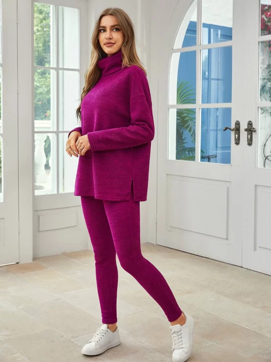 Funnel Neck Drop Shoulder Top & Leggings - Image 2