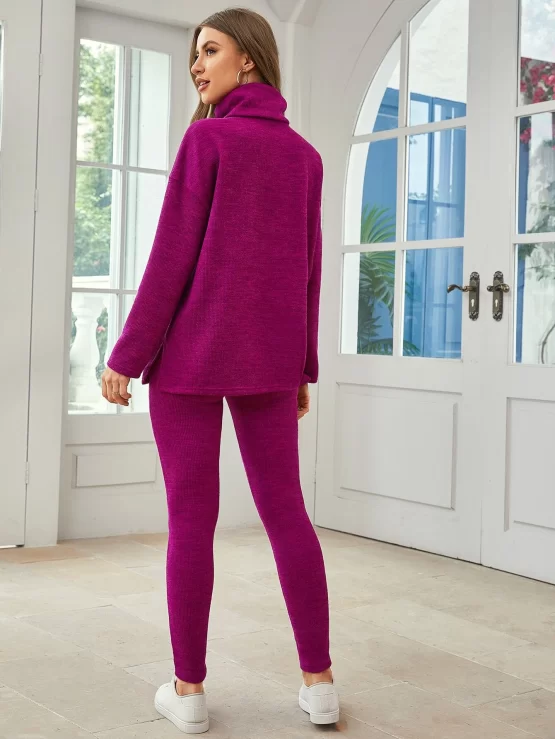Funnel Neck Drop Shoulder Top & Leggings - Image 3