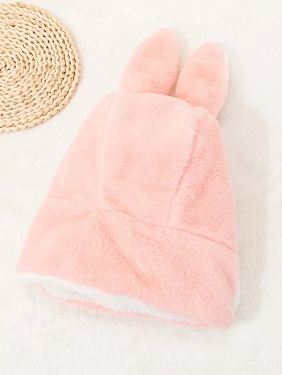 Toddler Girls Embroidered Detail Rabbit Fuzzy Design Hat - Image 3