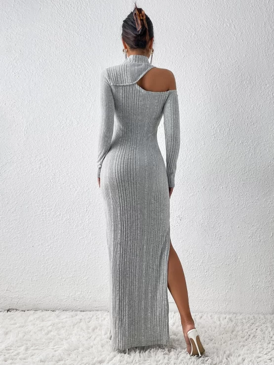 Unity Asymmetrical Neck Cut Out Split Thigh Dress - Image 3