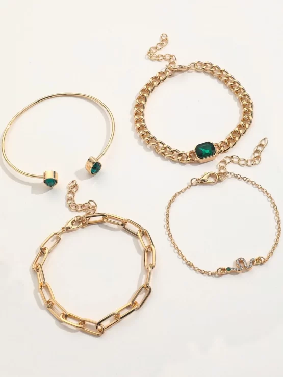 Four Pieces Rhinestone Snake & Water-drop Decor Bracelet - Image 2