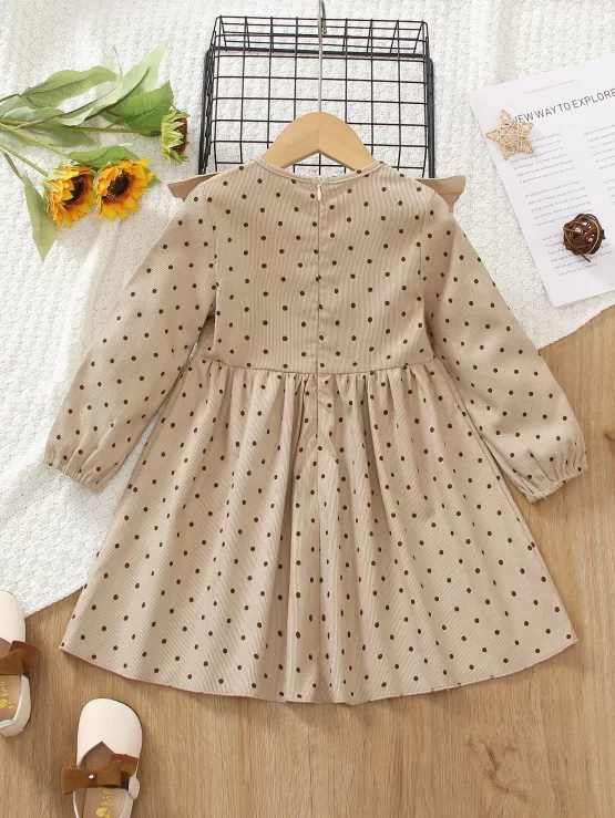Toddler Girls Polka Dot Print Ruffle Trim Dress - Image 2