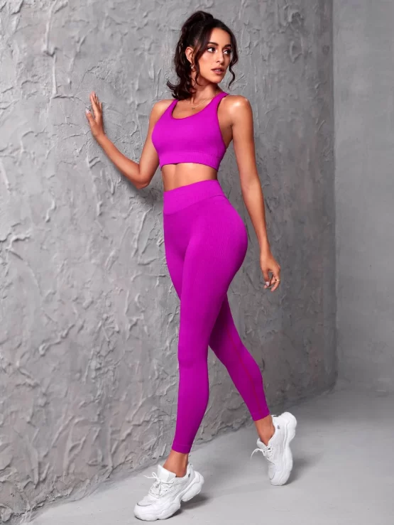Solid Sports Bra & Tummy Control Leggings - Image 3