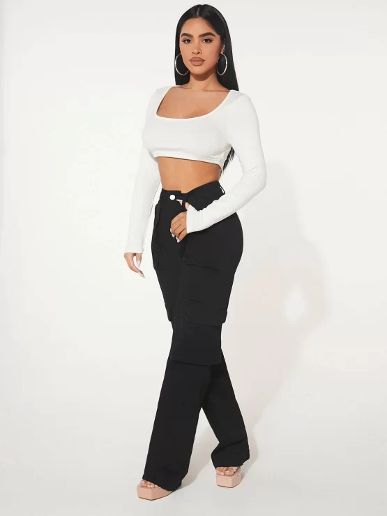 Flap Zipper Fly Button Cargo Pocket Jeans - Image 6