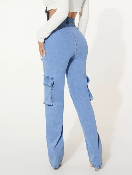 Flap Zipper Fly Button Cargo Pocket Jeans - Image 3