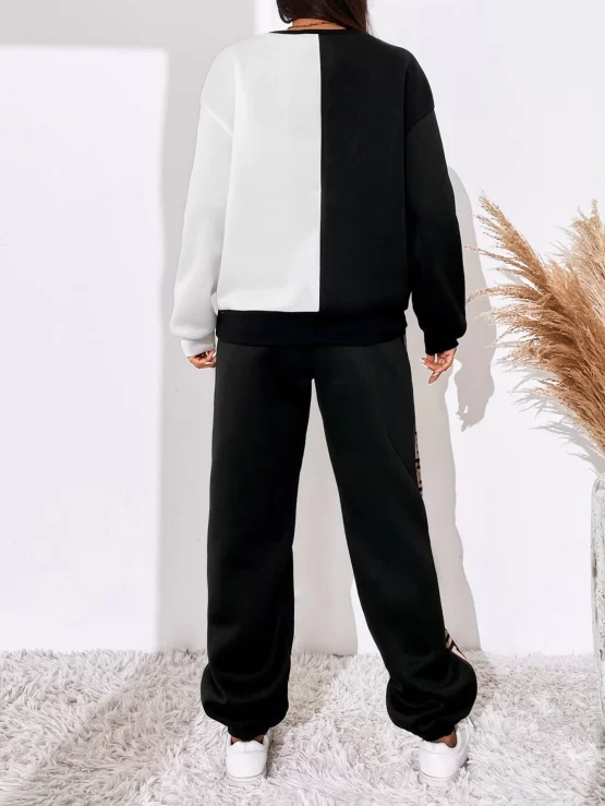Geo Print Color Block Drop Shoulder Sweatshirt & Sweatpants - Image 2