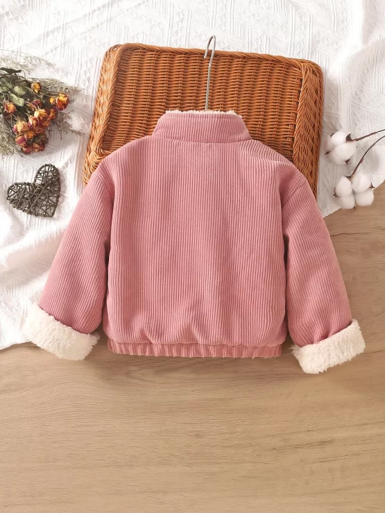 Toddler Girls Single Breasted Lined Corduroy Teddy Jacket - Image 2