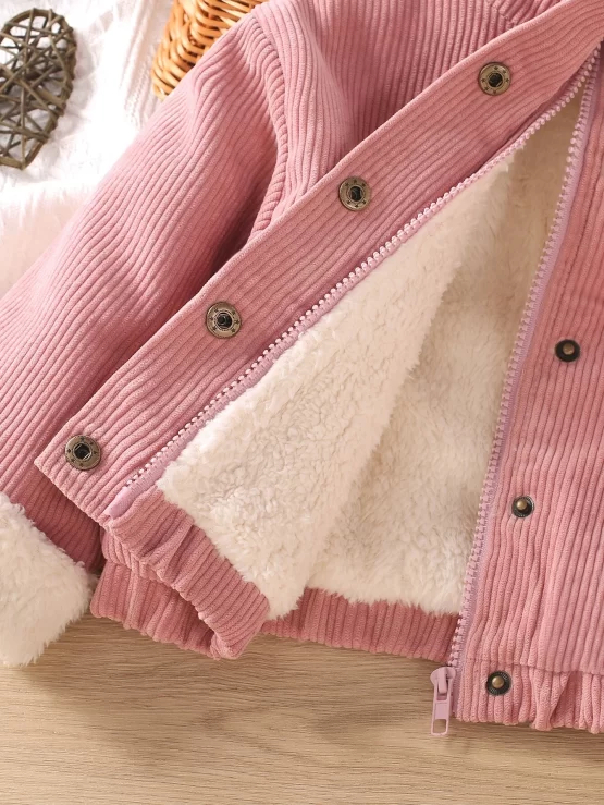 Toddler Girls Single Breasted Lined Corduroy Teddy Jacket - Image 3