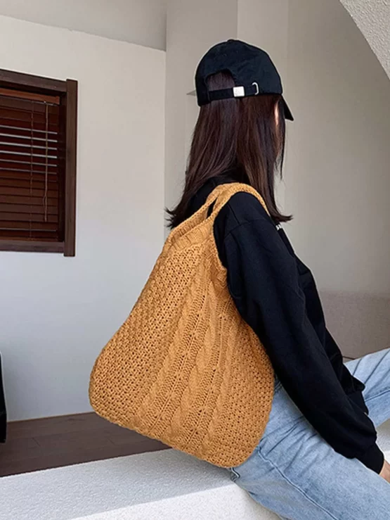 Minimalist Plain Crochet Double Handle Bag - Image 3