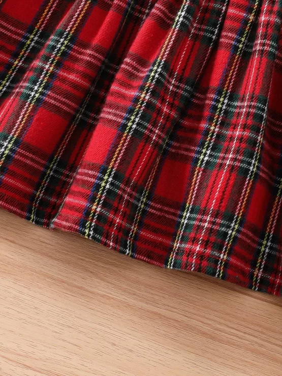 Baby Tartan Contrast Collar Puff Sleeve Dress - Image 3