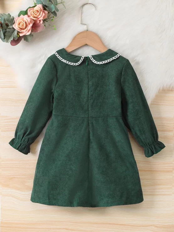 Toddler Girls Guipure Lace Trim Flounce Bow Front Sleeve Dress - Image 2