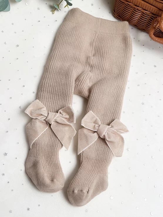 Toddler Girls Bow Decor Fleece Lined Decor Tights - Image 2