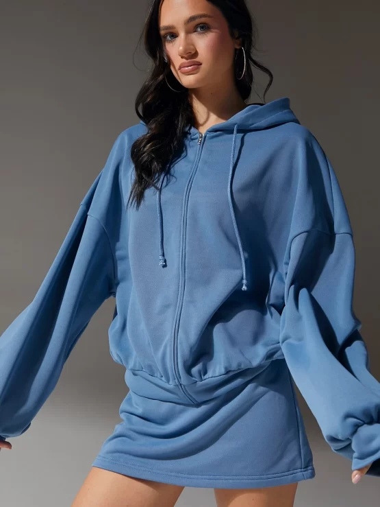 EZwear Drop Shoulder Drawstring Hoodie & Skirt - Image 3