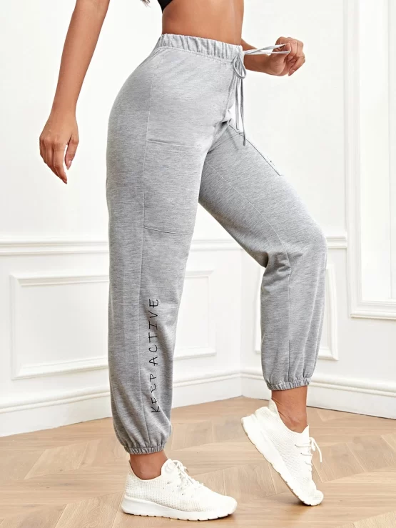Letter Graphic Drawstring Sports Waist Pants - Image 3