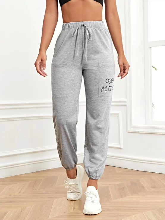 Letter Graphic Drawstring Sports Waist Pants - Image 2