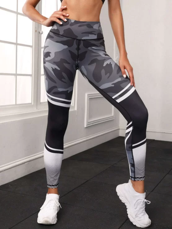 Camo Print Wide Waistband Sports Leggings - Image 2