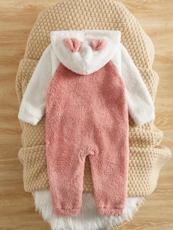 Baby 3D Ears Design Hooded Teddy Front Jumpsuit - Image 2