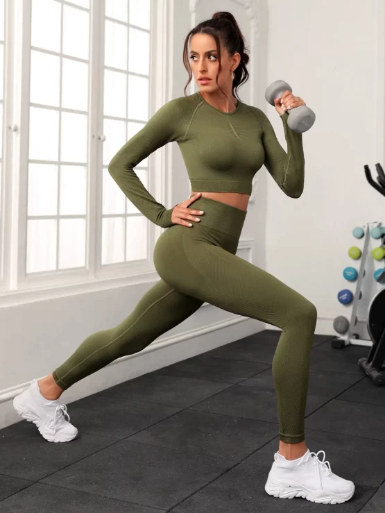 Raglan Sleeve Thumb Holes Sports Tee & Leggings - Image 2