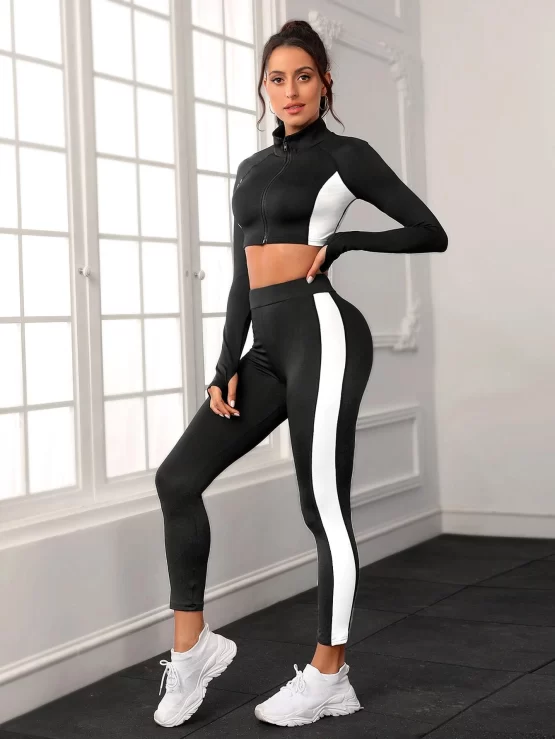 Contrast Panel Zip Up Sports Jacket & Leggings - Image 2