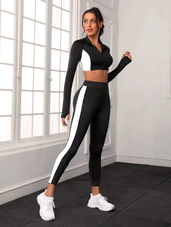 Contrast Panel Zip Up Sports Jacket & Leggings - Image 3