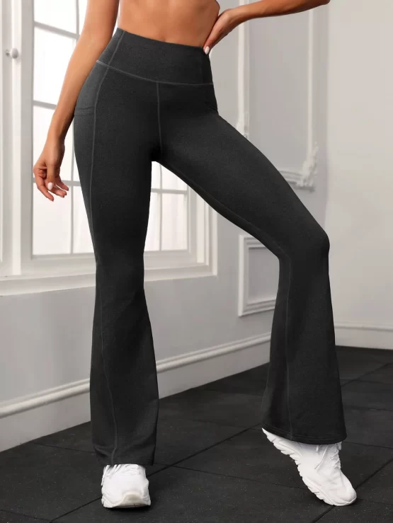 Wide Waistband Phone Pocket Flare Sports Leg Pants - Image 2