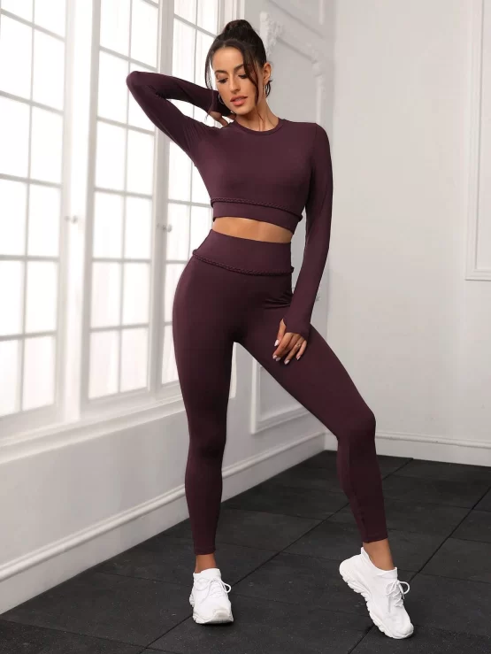 Cut Out Back Thumb Hole Sports Tee & Leggings - Image 2