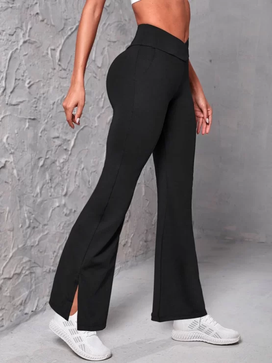 Split High Waist Hem Flare Sports Leg Pants - Image 3