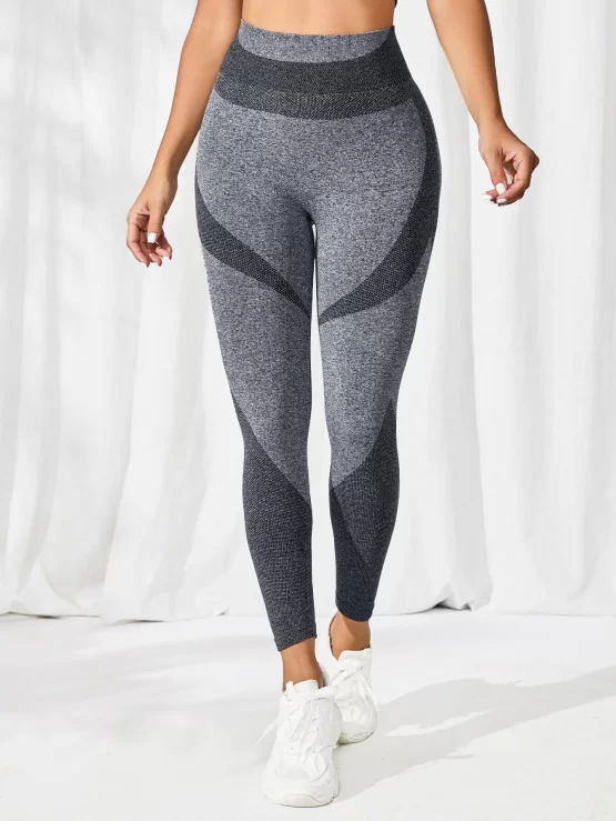 Color Block Wide Waistband Sports Leggings - Image 3
