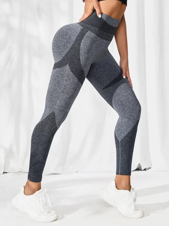 Color Block Wide Waistband Sports Leggings - Image 2