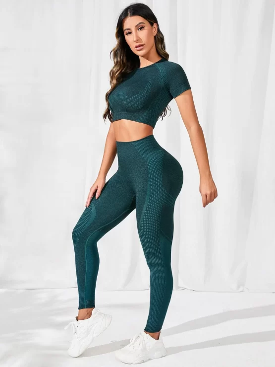 Seamless High Stretch Raglan Sleeve Sports Tee & Leggings - Image 3