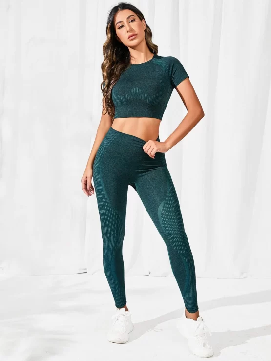 Seamless High Stretch Raglan Sleeve Sports Tee & Leggings - Image 2
