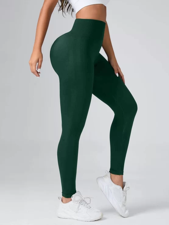 Wide Plain Long Waistband Sports Leggings - Image 3