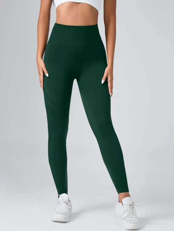 Wide Plain Long Waistband Sports Leggings - Image 2