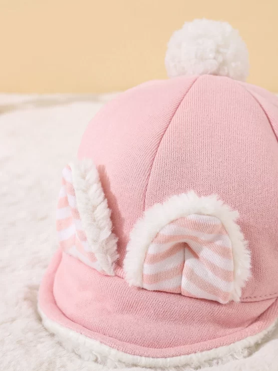 Baby Plain Fabric Pink Cartoon Design Hat - Image 2