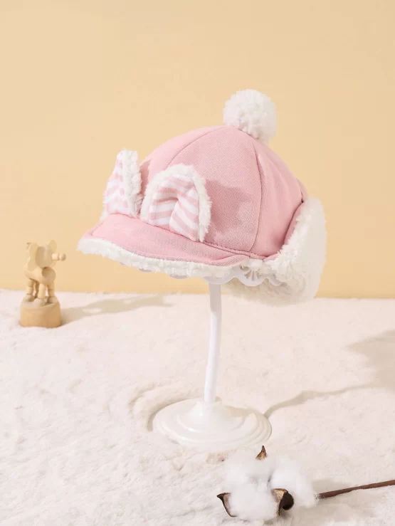 Baby Plain Fabric Pink Cartoon Design Hat - Image 3