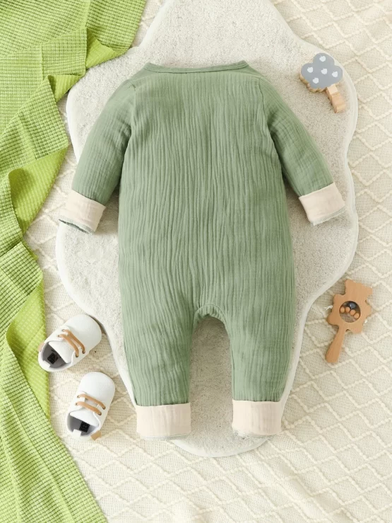 Baby Button Contrast Trim Front Jumpsuit - Image 3