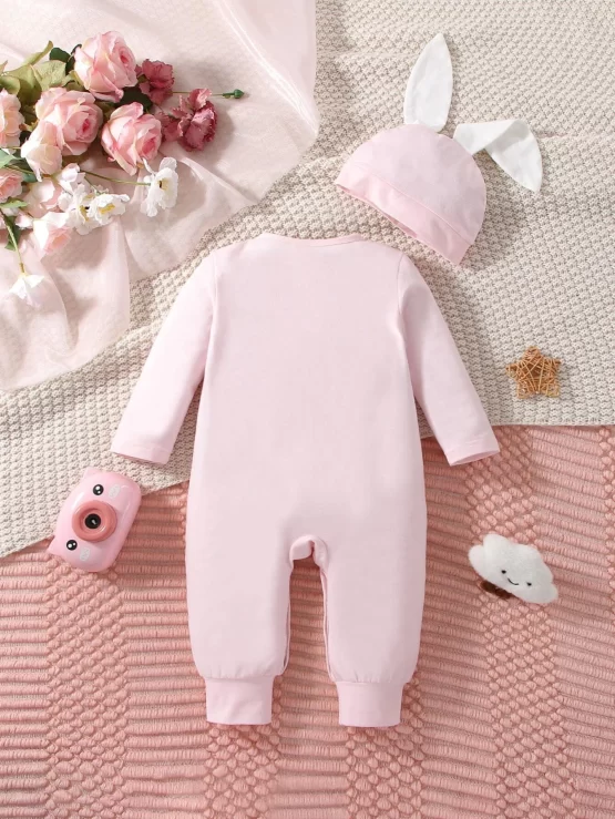 Baby Color Block Tee Jumpsuit & 3D Ear Hat - Image 3