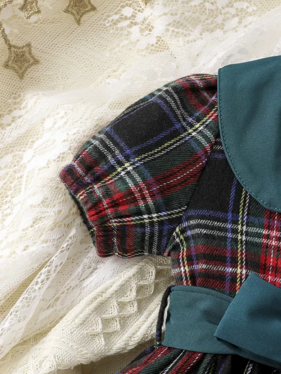 Baby Tartan Print Peter Pan Collar Puff Sleeve Dress - Image 3