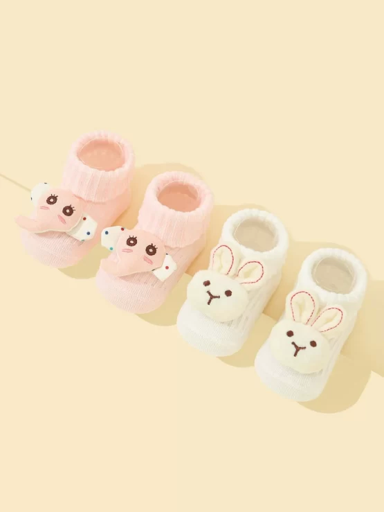 Two Pairs Baby Cartoon Rabbit & Elephant Decor Socks - Image 2