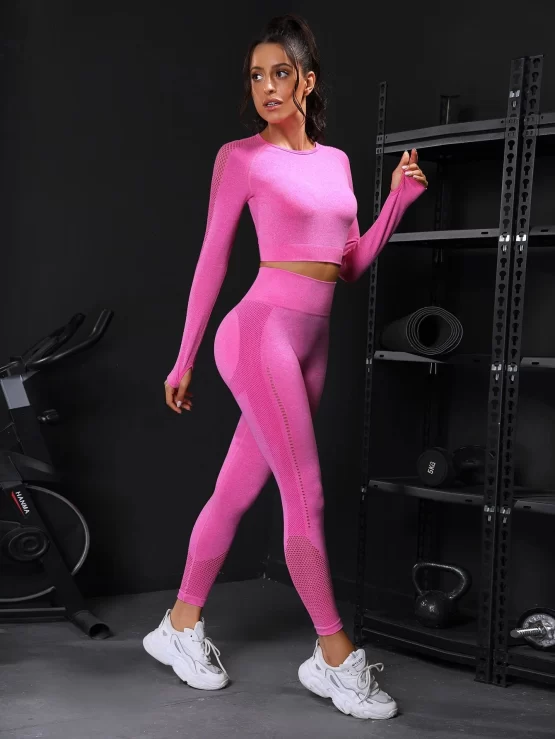Seamless Plain Raglan Sleeve Sports Set - Image 3
