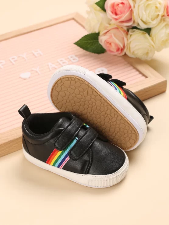 Baby Rainbow Stripe Pattern Hook-and-loop Fastener Strap Skate Shoes - Image 2