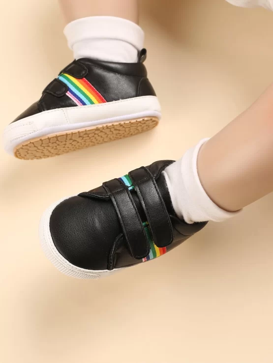 Baby Rainbow Stripe Pattern Hook-and-loop Fastener Strap Skate Shoes - Image 3