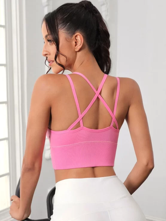 Criss Cross Straight Crossed Back Sports Bra - Image 2