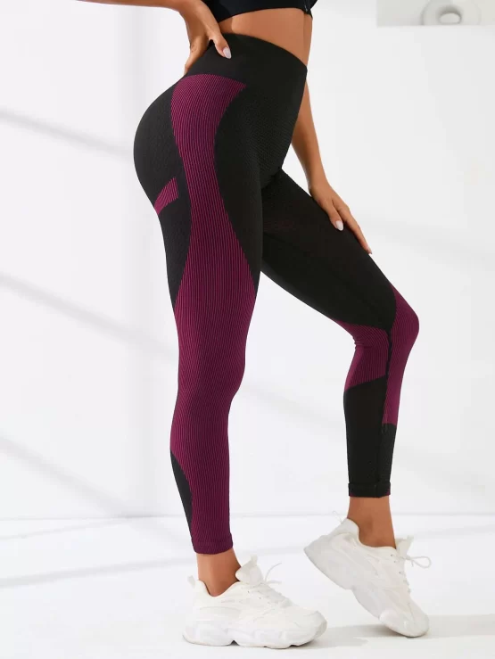 Color Block Wideband Waist Sports Leggings - Image 2