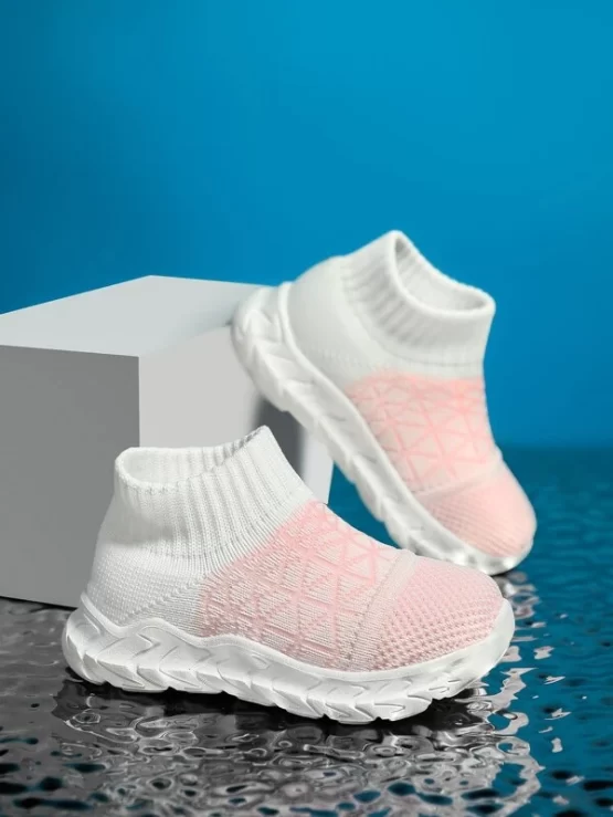 Girls Two Tone Geometric Sock Front Sneakers