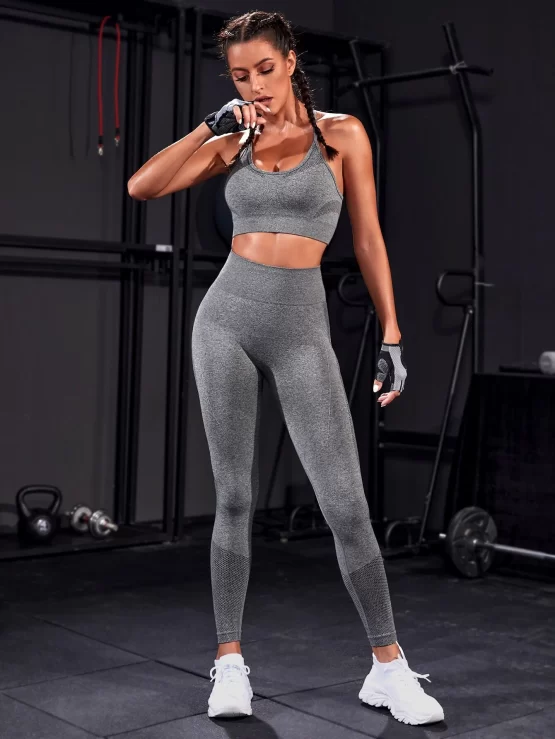Criss Cross Plain Backless Cami Sports Set