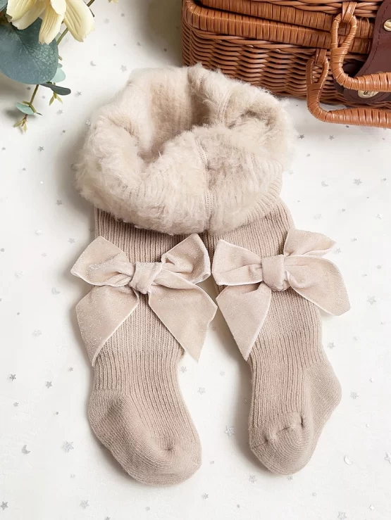 Toddler Girls Bow Decor Fleece Lined Decor Tights