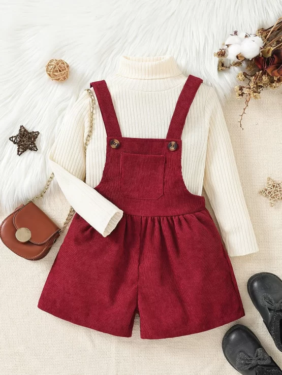 Toddler Girls Solid Tee & Overall Romper