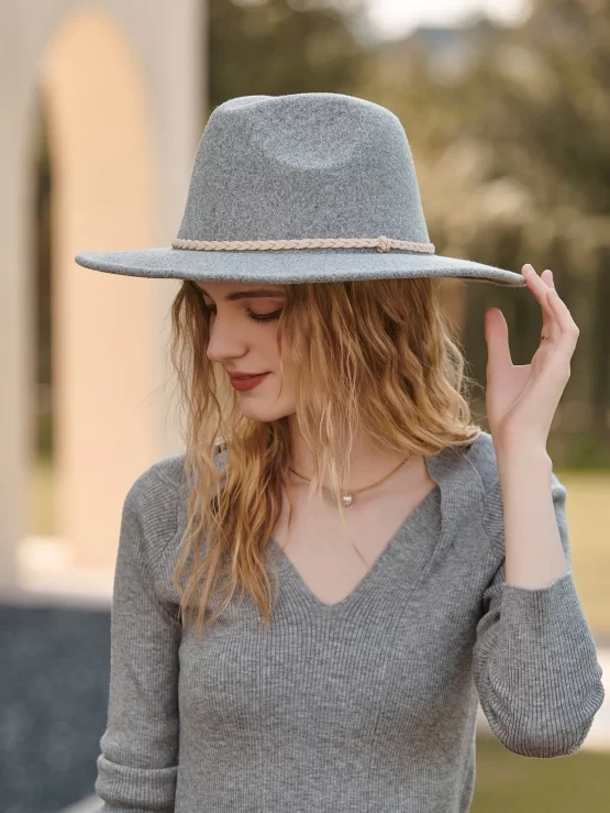Braid Casual Plain Grey Detail Fedora Hat